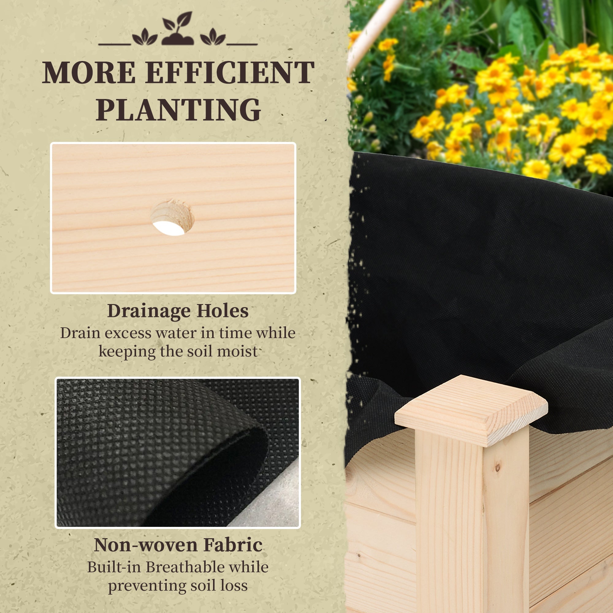 Outsunny 34"x18"x30" Wooden Patio Elevated Garden Bed Outdoor Flower Stand Yard Natural Plant Table Raised Flower Planter 