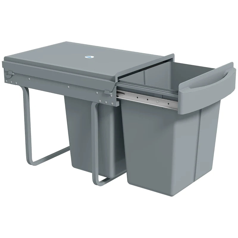 Pull Out Trash Can Under Cabinet, 10.6 Gallon (40L) Slide Out Garbage Can with 2 Removable Compartments, Grey