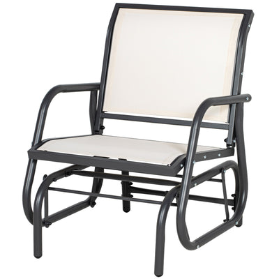 Outsunny Patio Glider with Breathable Mesh Fabric Seat & Backrest, Metal Frame Outdoor Glider Swing Chair with Armrests, Cream 