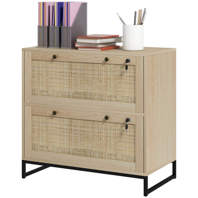 Vinsetto Boho Lockable 2 Drawer File Cabinet Adjustable Bar for Letter A4 Legal Size Natural Office Storage 