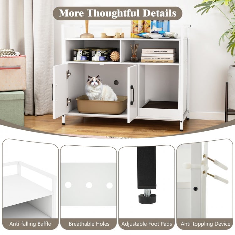 Hidden Cat Washroom with Double Doors and Scratch Cardboard-Off White