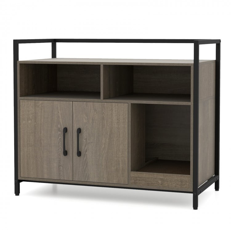 Hidden Cat Washroom with Double Doors and Scratch Cardboard-Oak