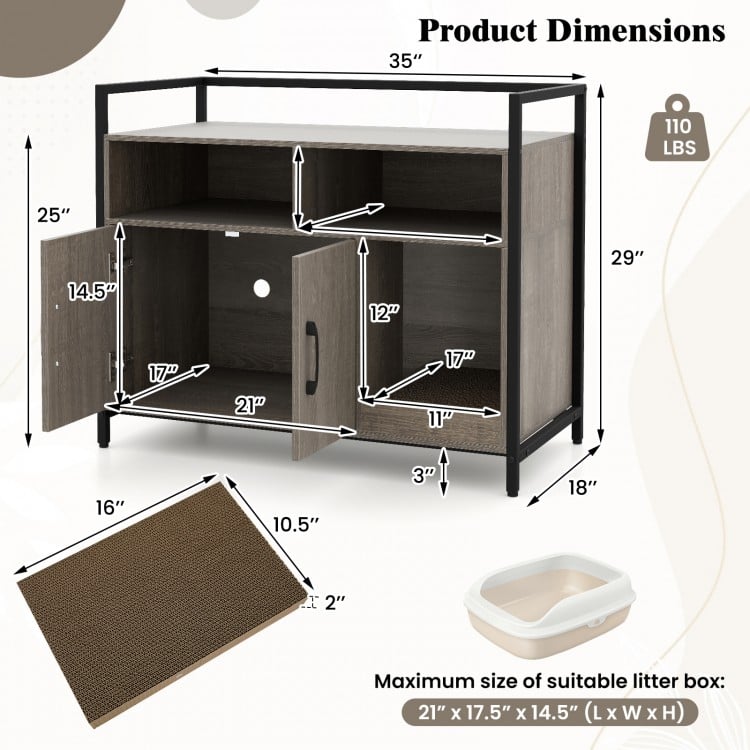 Hidden Cat Washroom with Double Doors and Scratch Cardboard-Oak