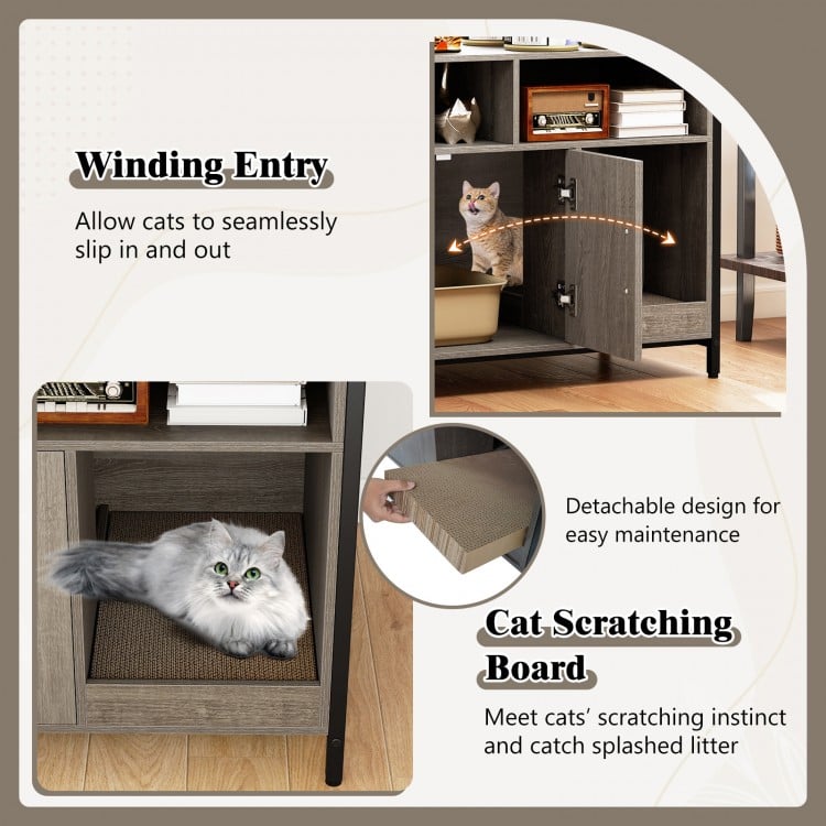 Hidden Cat Washroom with Double Doors and Scratch Cardboard-Oak