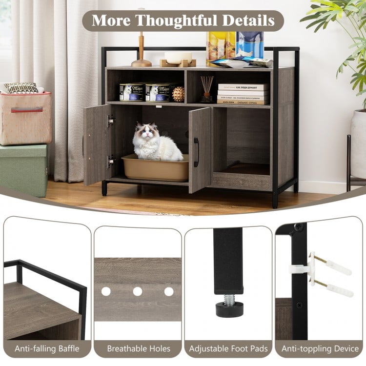Hidden Cat Washroom with Double Doors and Scratch Cardboard-Oak