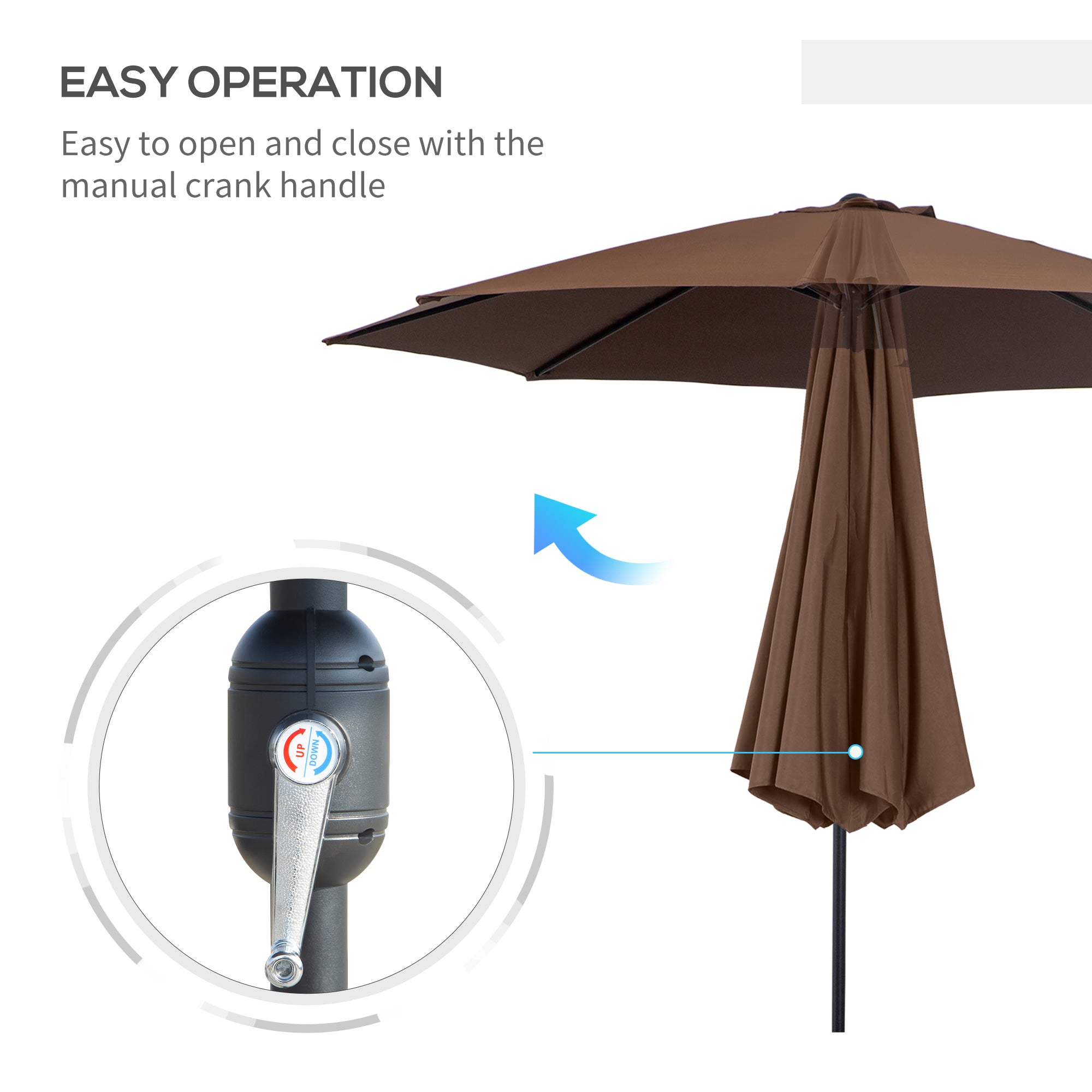 Outsunny Steel Frame Patio Parasol: 10'x 8' Round Market Garden Canopy for Outdoor, Coffee 