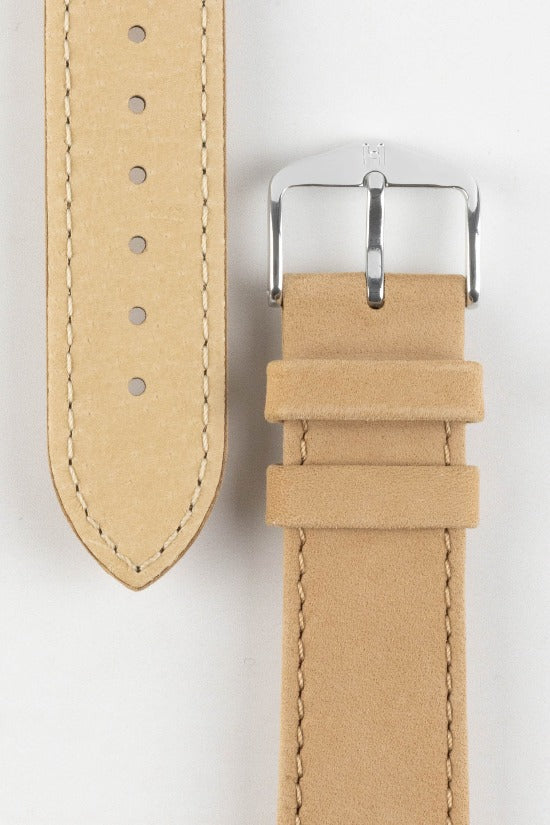 HIRSCH Osiris Calf Leather with Nubuck Effect Strap Beige 18mm Silver Buckle | 03433090-18-SB 