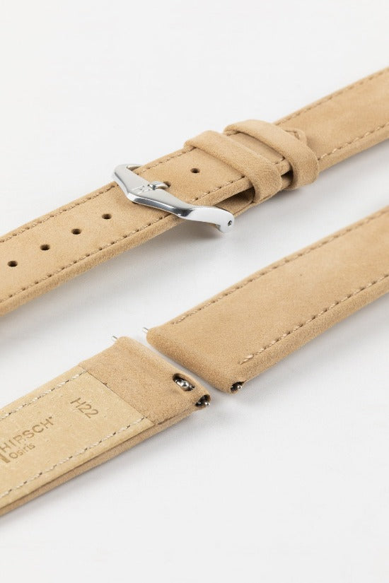 HIRSCH Osiris Calf Leather with Nubuck Effect Strap Beige 18mm Silver Buckle | 03433090-18-SB 