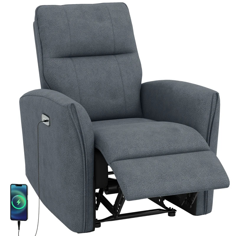 Power Recliner Chair, Fabric Upholstered Recliner Chair with USB Ports, Footrest, Charcoal Grey