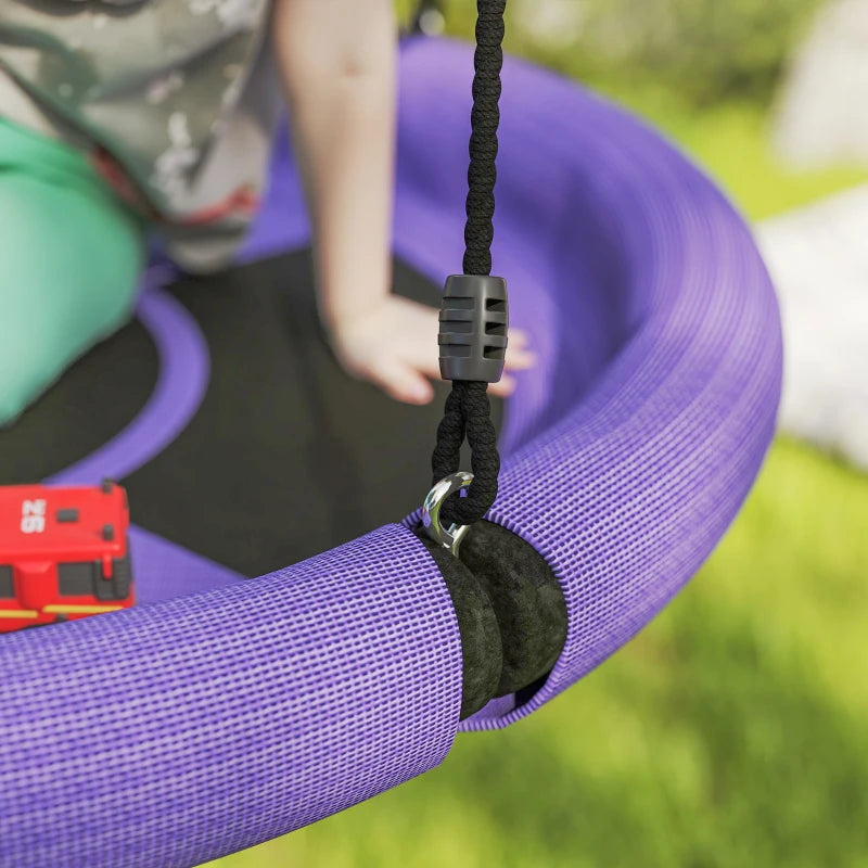 Qaba 100cm Diameter Nest Seat for Kids with Height Adjustable Hanging Ropes for Outdoor, Playground, Garden, Purple