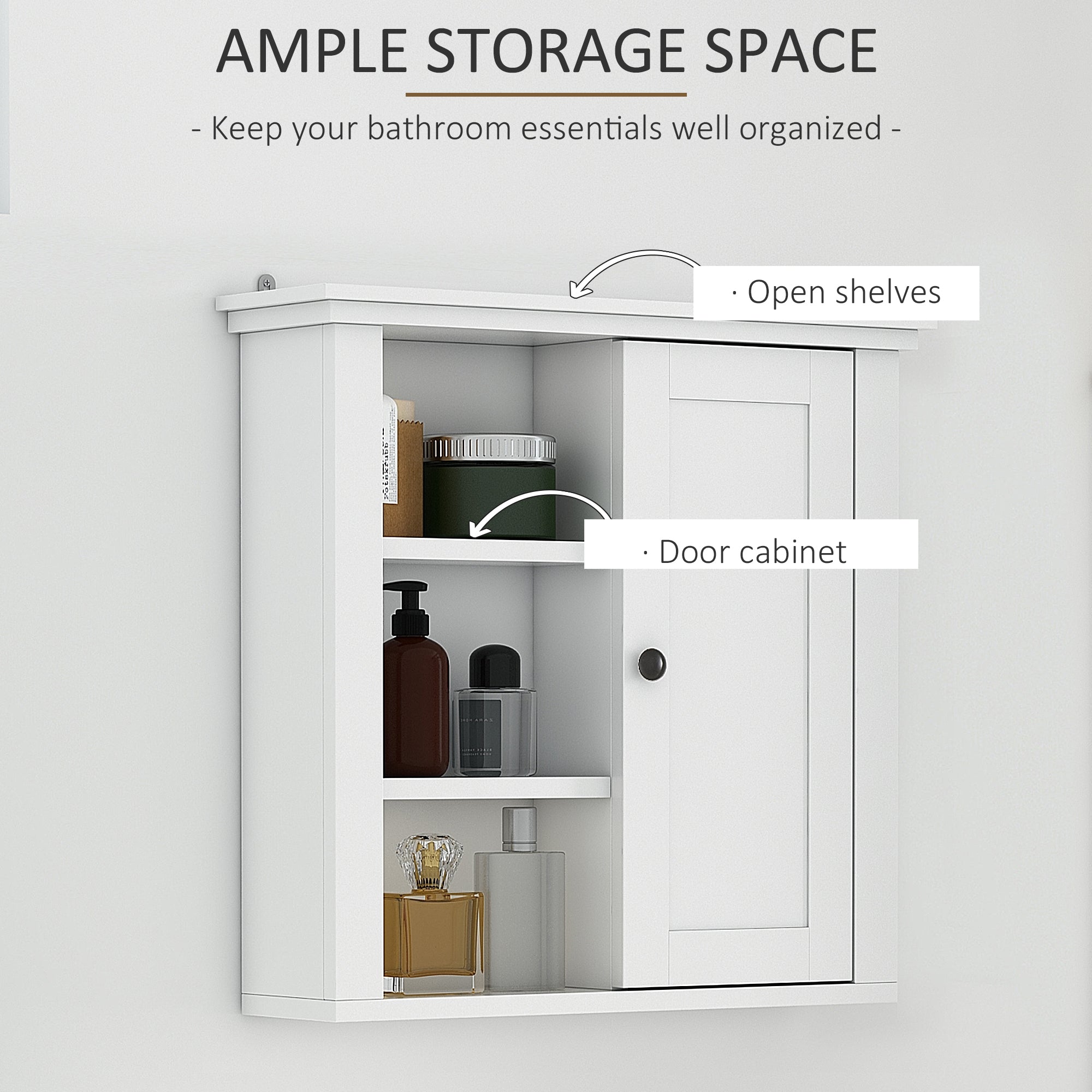HOMCOM White Wall-Mounted Cabinet: 3-Shelf Bathroom Medicine Storage for Organized Laundry Rooms & Hallways 