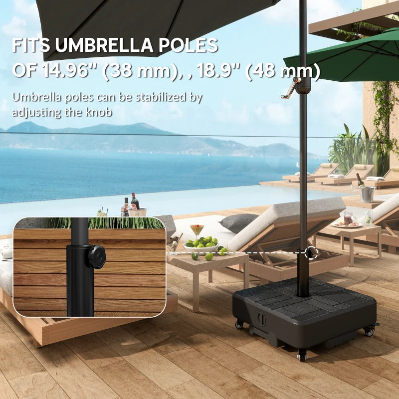 Patio Umbrella Base with Wheels Fillable Outdoor Umbrella Stand for 1.5"/1.9" Poles Black