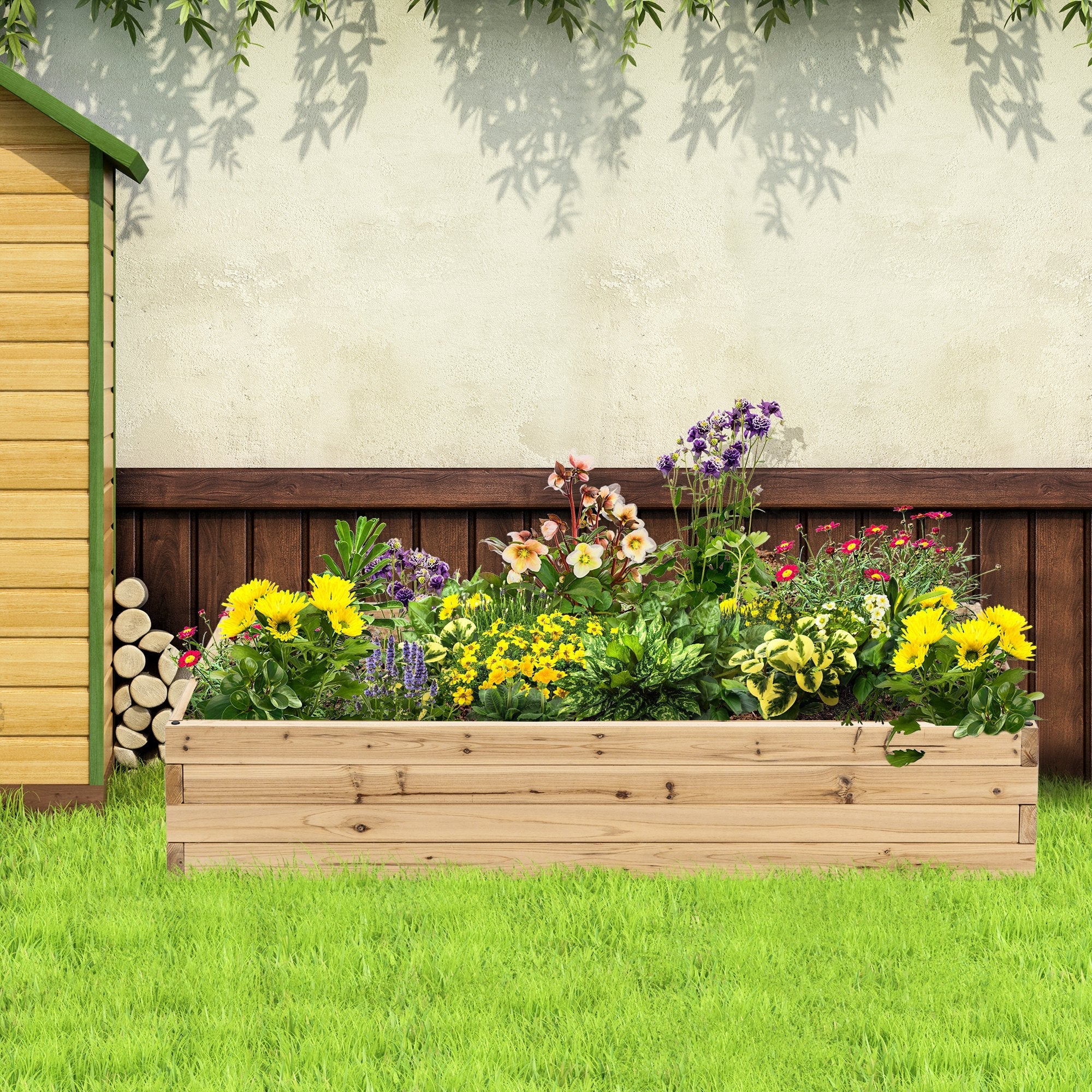 Outsunny Raised Garden Bed 46" x 24" x 9" Outdoor Wooden Planter Box Vegetables Flowers Fruits Herbs 