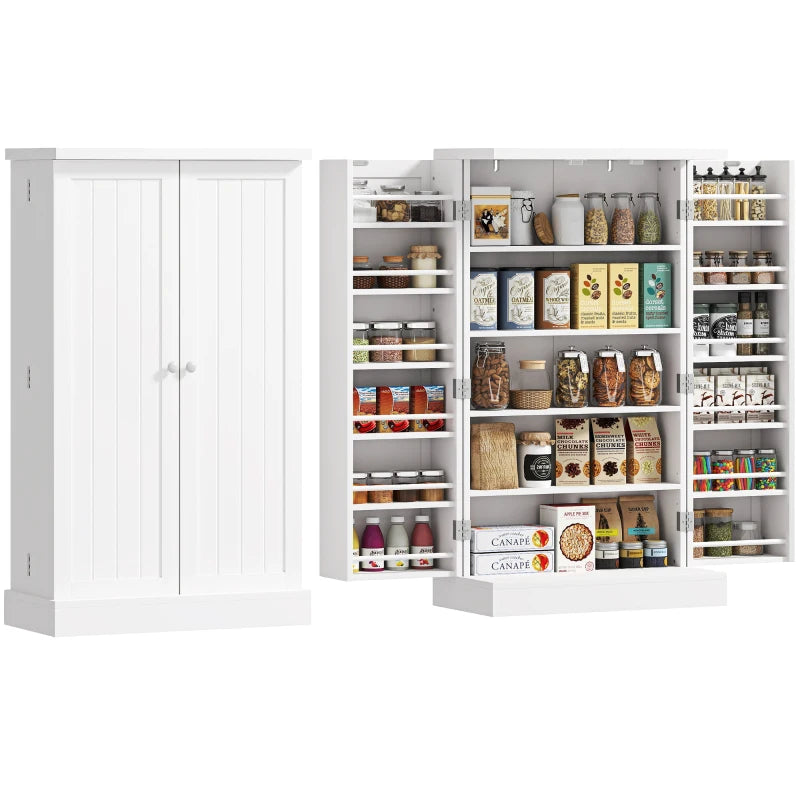 Freestanding Kitchen Pantry Storage Cabinet Kitchen Cabinet with 5-Tier Shelf 12 Spice Racks Adjustable Shelves White