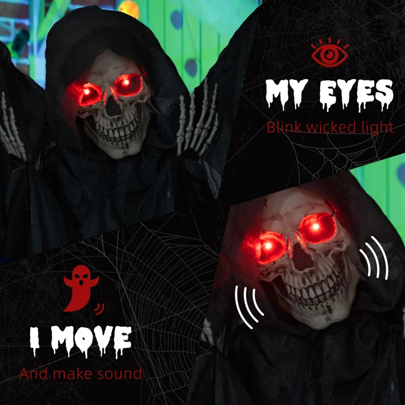 HOMCOM 6.4' Life-Size Winged Grim Reaper – Animated Halloween Decoration, Light-Up Eyes 