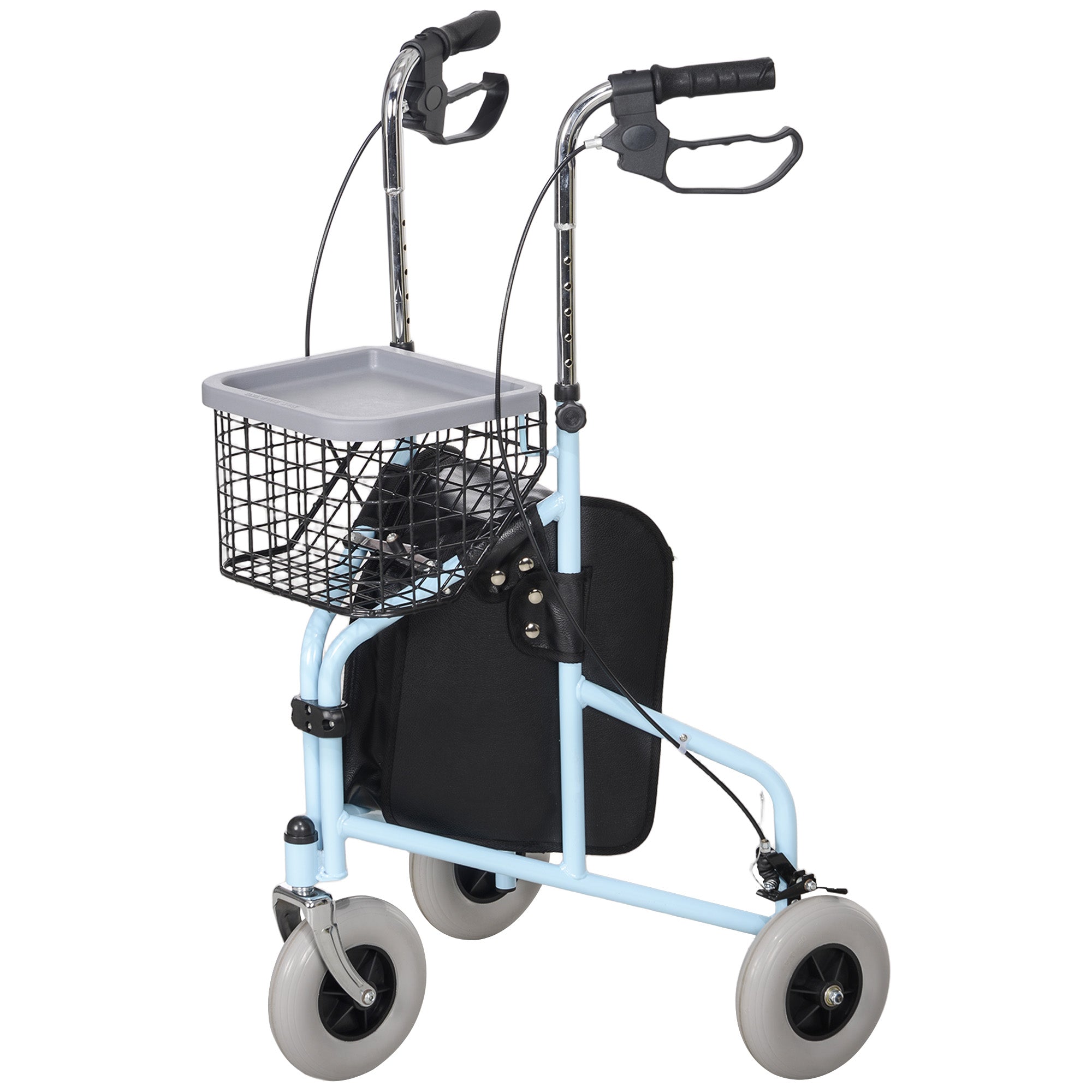 HOMCOM Upright Walker Up Rollator, Rolling Walker with Wheels, Storage Bag, Tray, Adjustable Handle Height, Blue 