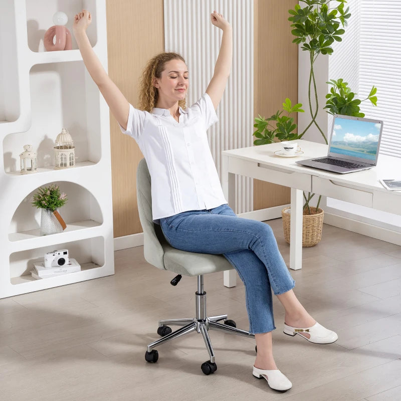 Vanity Chair for Makeup, Velvet Comfy Office Chair with Adjustable Height, Swivel Wheels for Bedroom, Living Room, Grey