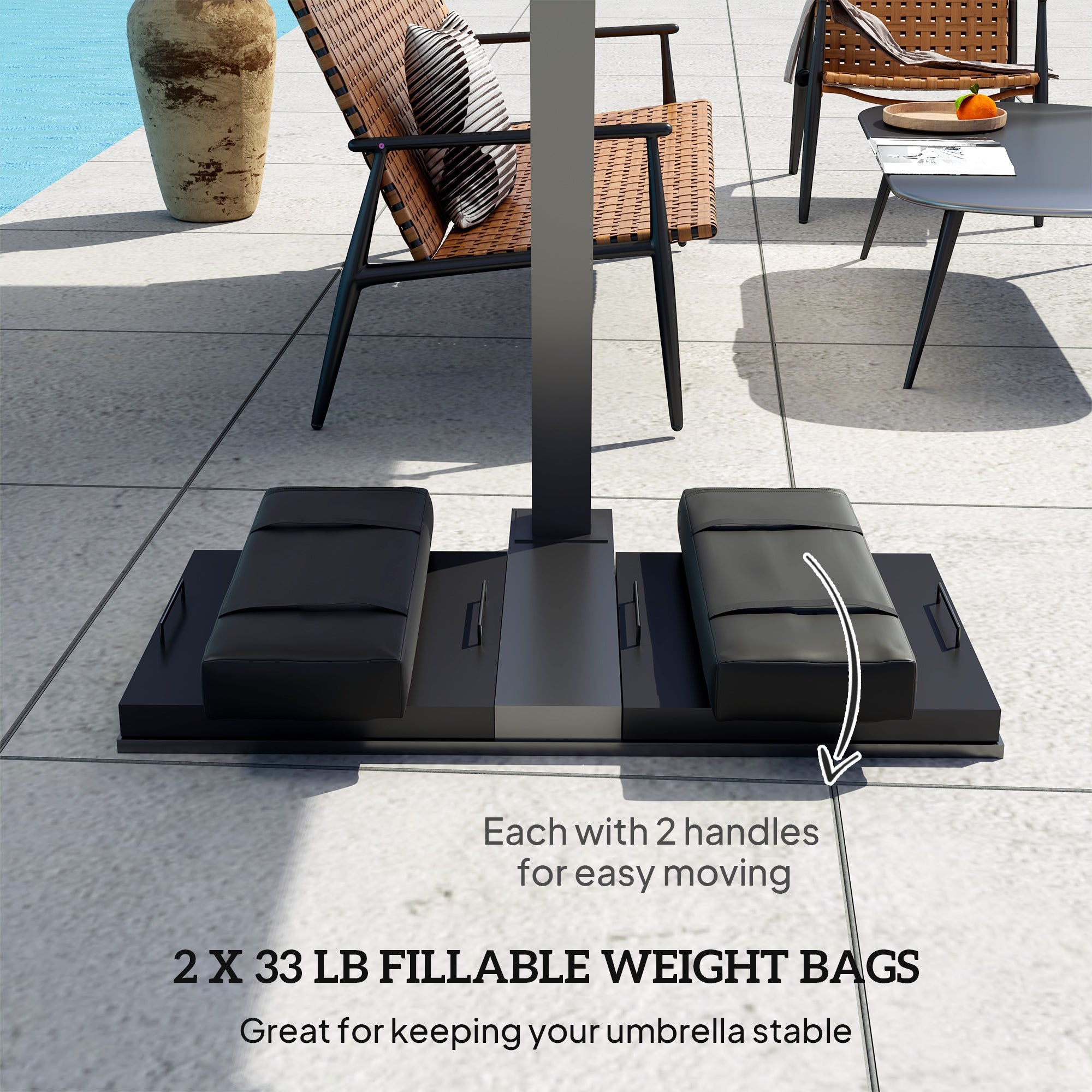 Outsunny 2PCS Patio Umbrella Base Weight Bag, Umbrella Stand Weights with Handles, 33 lbs with Sand Filling, Patio Umbrella Weights for Offset/Cantilever Umbrella Stand Base, Black 
