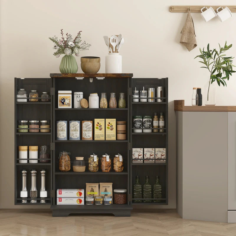 Farmhouse Kitchen Pantry Storage Cabinet, Kitchen Pantry Cabinet with Doors and Adjustable Shelves, Black