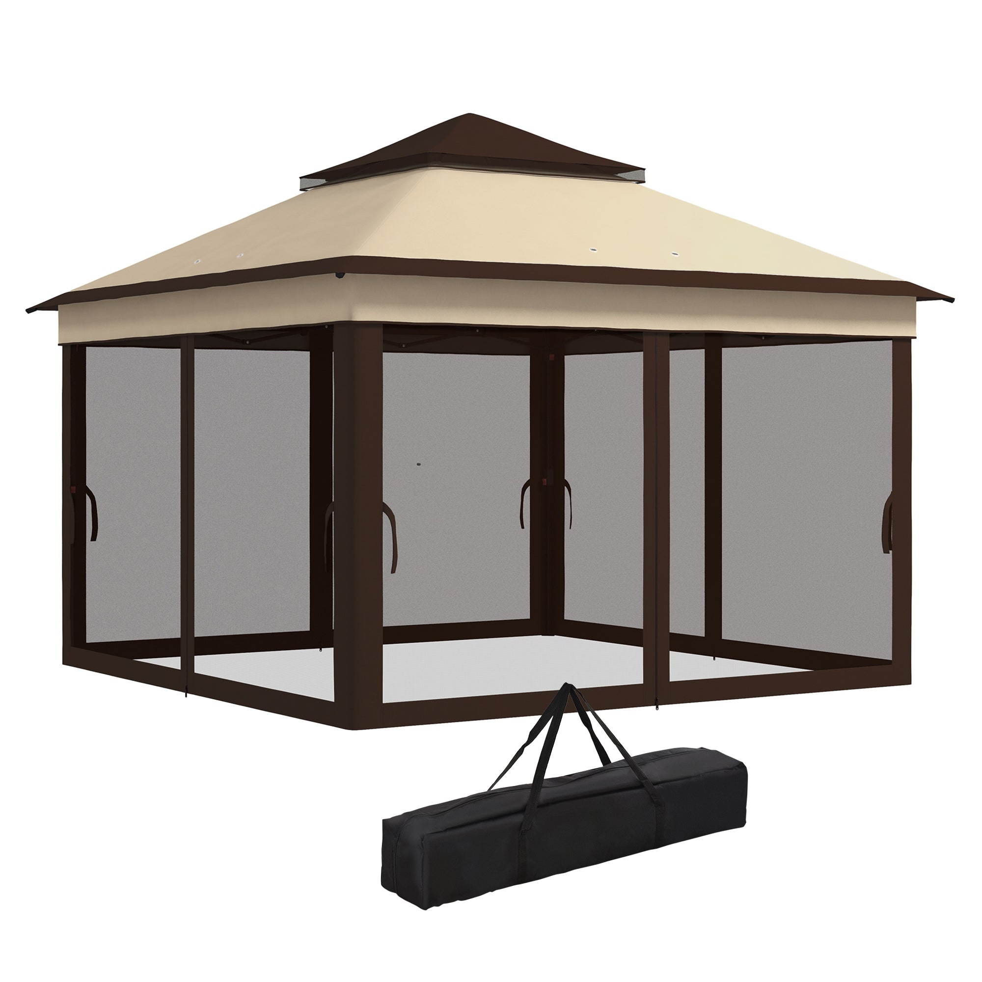 Outsunny 10.7 x 10.7ft Pop Up Gazebo, Adjustable Instant Sun Shelter with UV30+ Roof Cover, Removable Mesh Curtains, Beige 