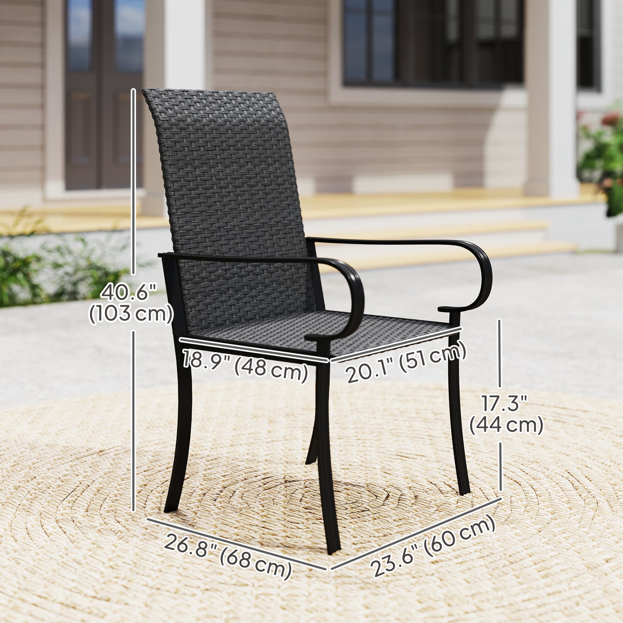 Outsunny 4 Piece PE Rattan Patio Dining Chairs with Steel Frame,  for Garden, Backyard, Pool Side, Porch, Black 