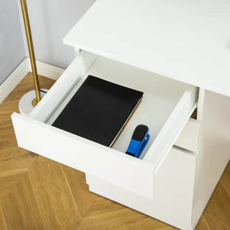 Modern Computer Desk, Home Office Desk for Study, Writing Workstation with Storage Drawer and Cabinet for Living Room, White