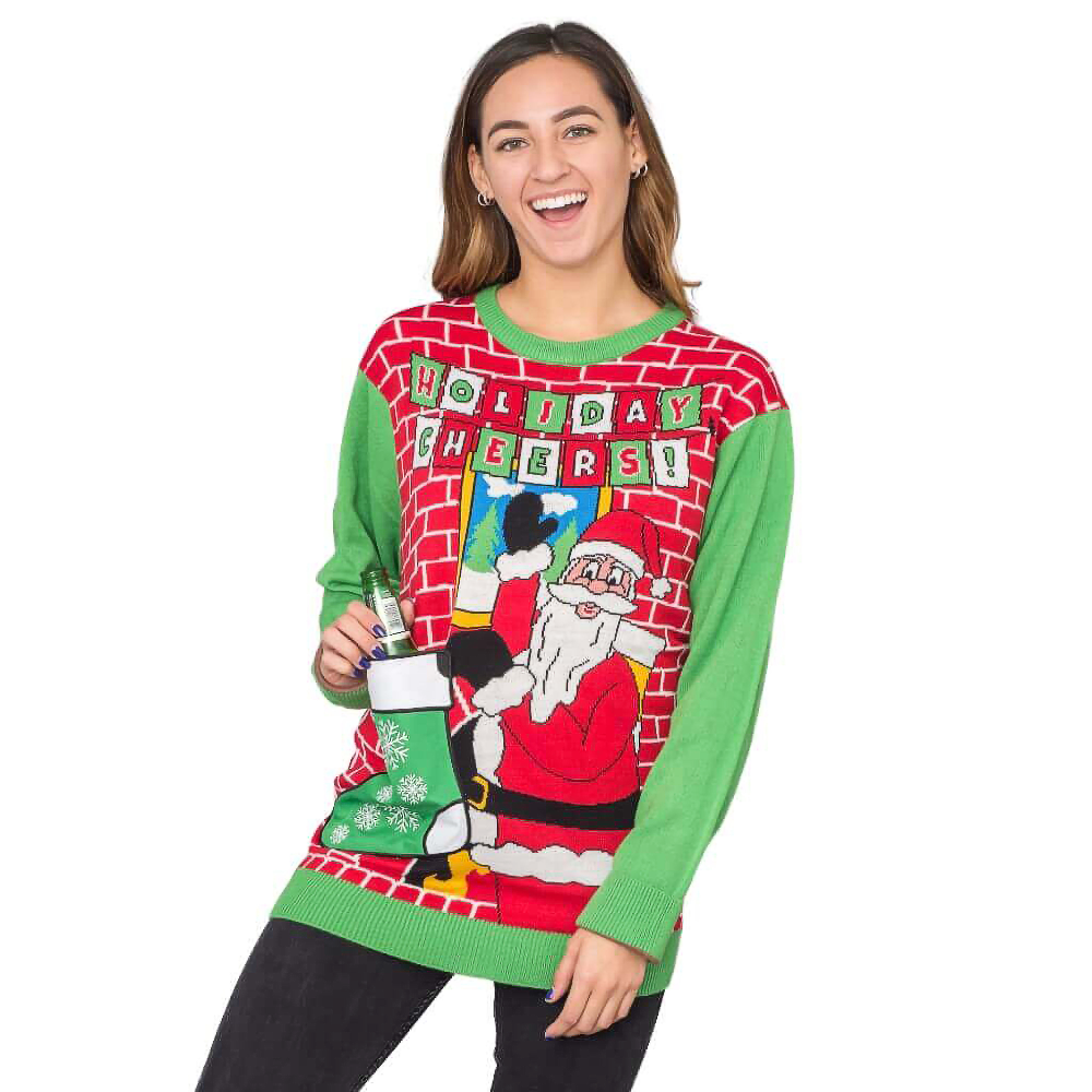 Holiday Cheers! Santa With Beer Holder Stocking  Sweater 