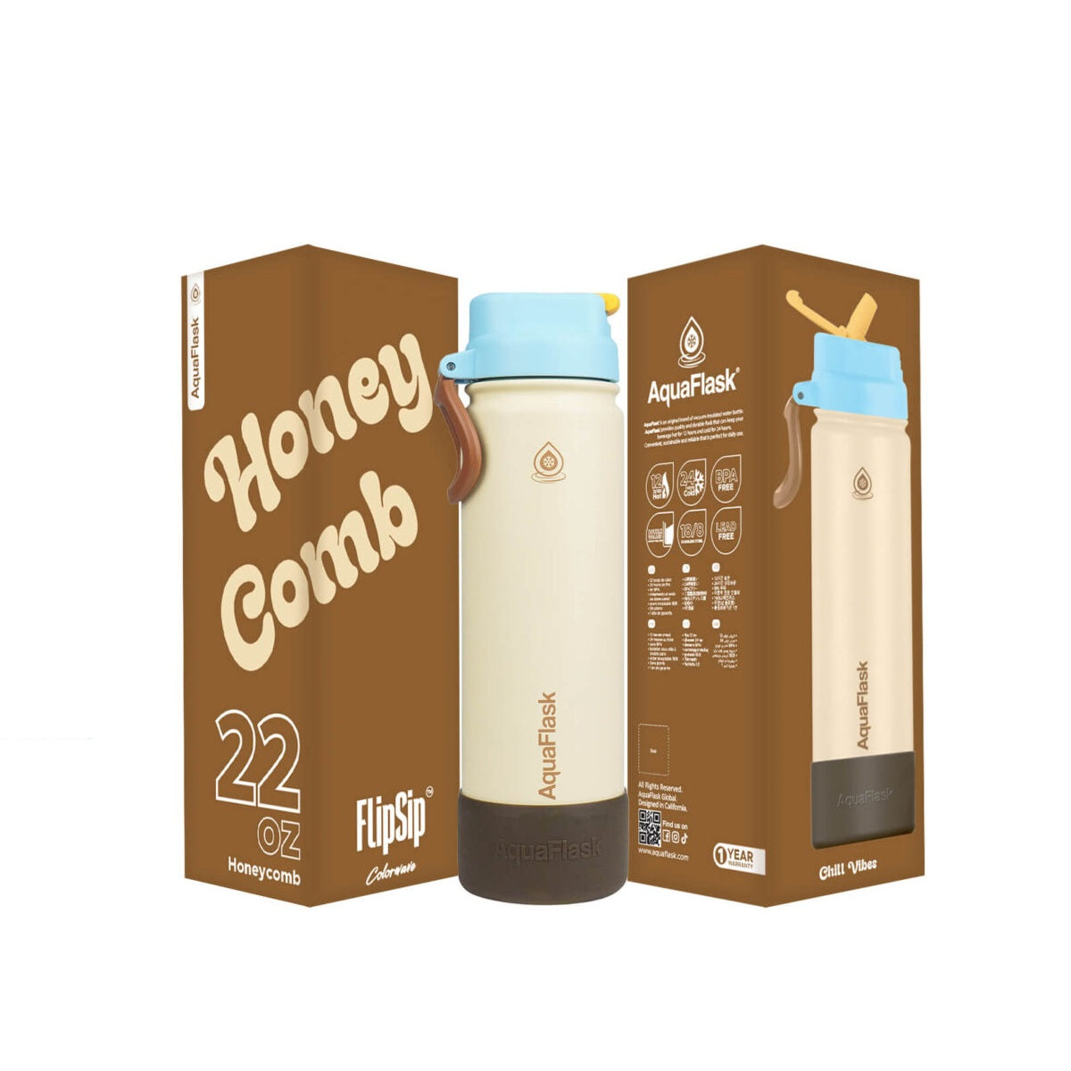 AquaFlask (22oz) Colorwave Flip Sip Insulated Water Bottle Double Wall Stainless Steel Hot & Cold 