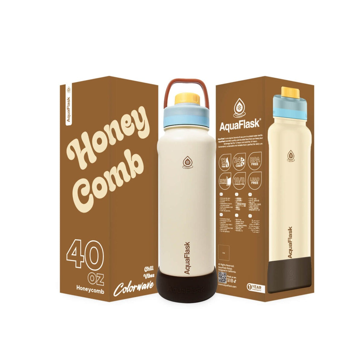 AquaFlask Colorwave 40oz Tumbler – Double Wall Stainless Steel, Keeps Drinks Hot & Cold, Leak-Proof 