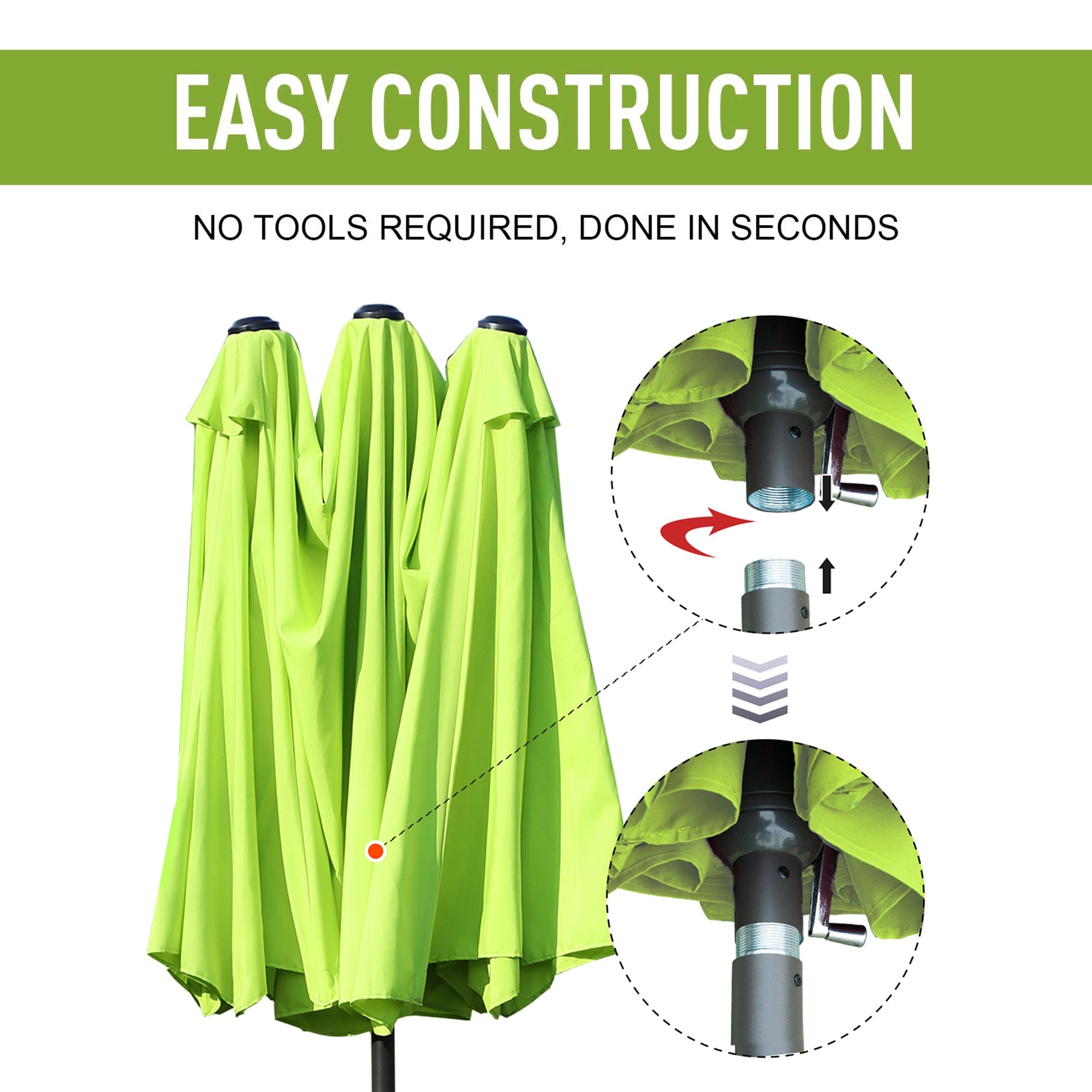 Outsunny 15ft Twin Canopy Patio Umbrella - Sunshade with Steel Table, Lift Crank in Green for Outdoor Comfort 
