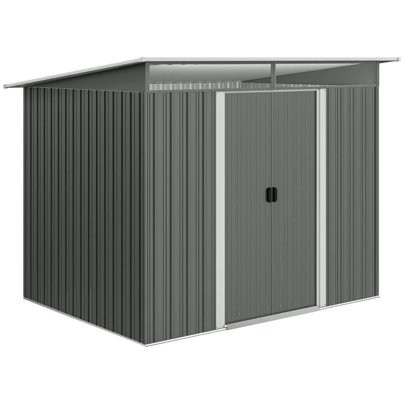 9' x 6.5' Outdoor Metal Garden Shed Utility Tool Storage Steel Backyard House, Dark Grey