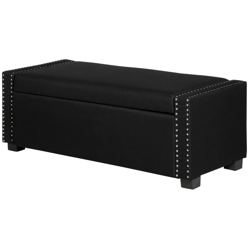 Upholstered Flip Top Storage Bench Fabric Ottoman for Bedroom, Living room, Dark Grey