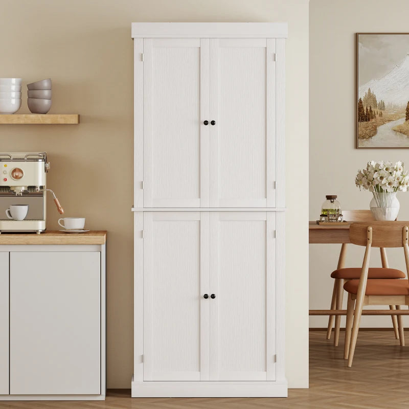 72.5" Freestanding Kitchen Pantry Cabinet with 4 Doors, White