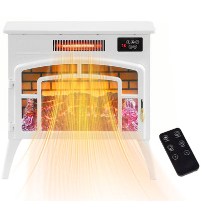 HOMCOM Electric Fireplace Stove, Infrared Fireplace Heater with Realistic Flame, Adjustable Temperature, 1500W, White 