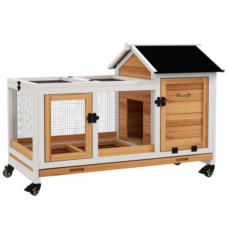 Rabbit Cage with Wheels, Ramp, Run, Tray for Indoor Outdoor, Suitable for Rabbit, Guinea Pig, Yellow