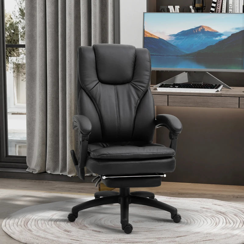 Office Chair High Back 6-Point Vibration Massage Reclining 360° Swivel Height Adjustable with Retractable Footrest