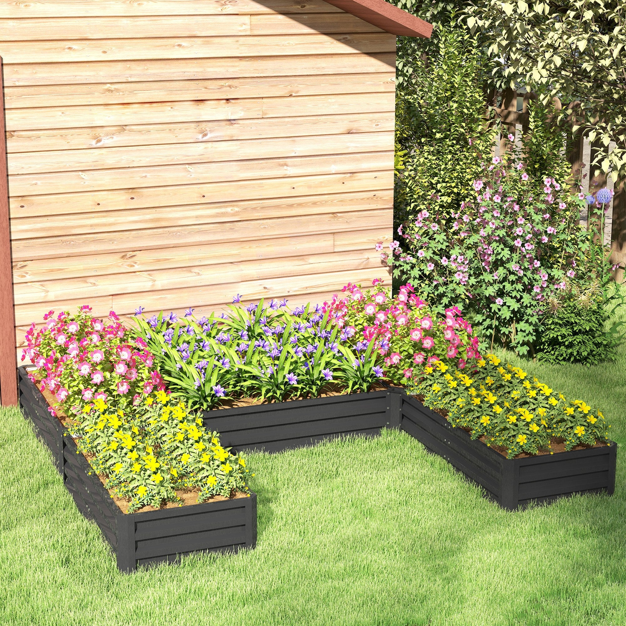 Outsunny Steel Raised Garden Bed, Set of 5 Large Box Planters for Outdoor Plants Vegetables Flowers Herbs, 8x8x1ft, Dark Grey 