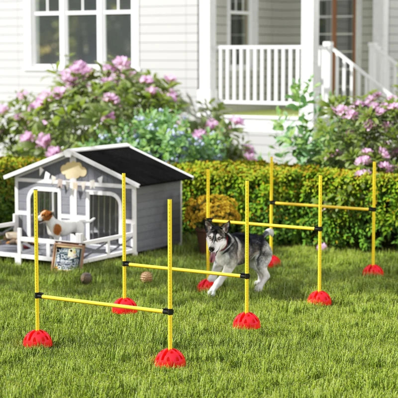 Dog Agility Training Equipment, 4 PCS Obstacle Course with Height Adjustable Jump Hurdle and Bag, Yellow