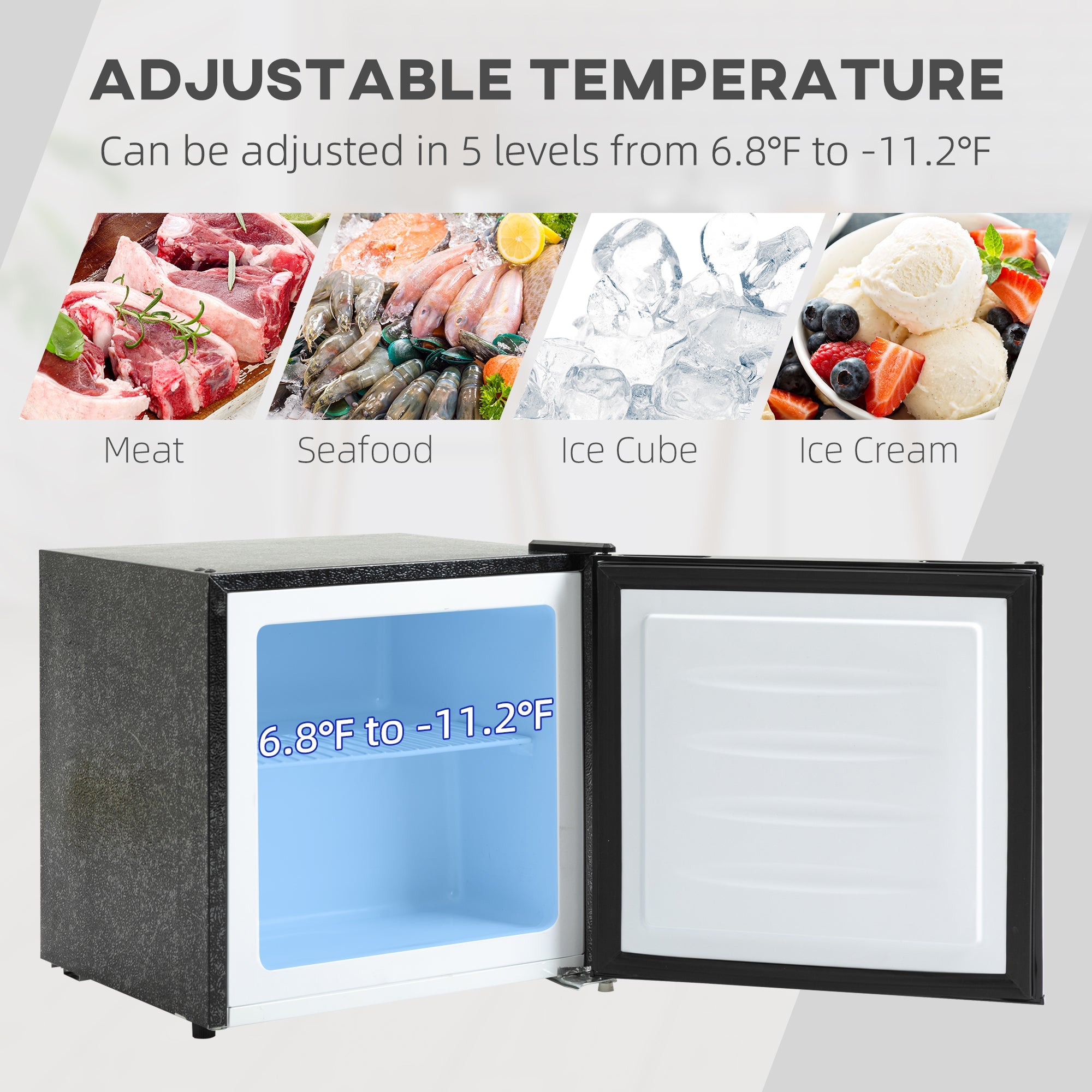 HOMCOM 1.1 Cu.Ft Mini Upright Freezer Compact Removable Shelf Adjustable Temperature Reversible Door Black 