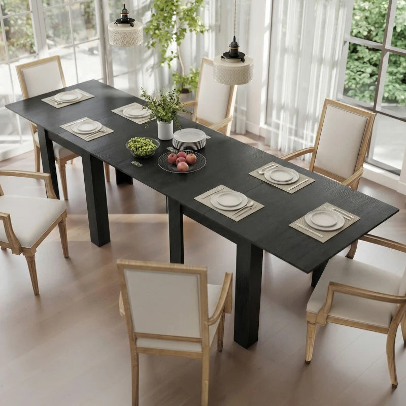 55" Extendable Dining Table for 4-6 Person, Kitchen Table with PU Handle and Felt Pads for Small Spaces, Black