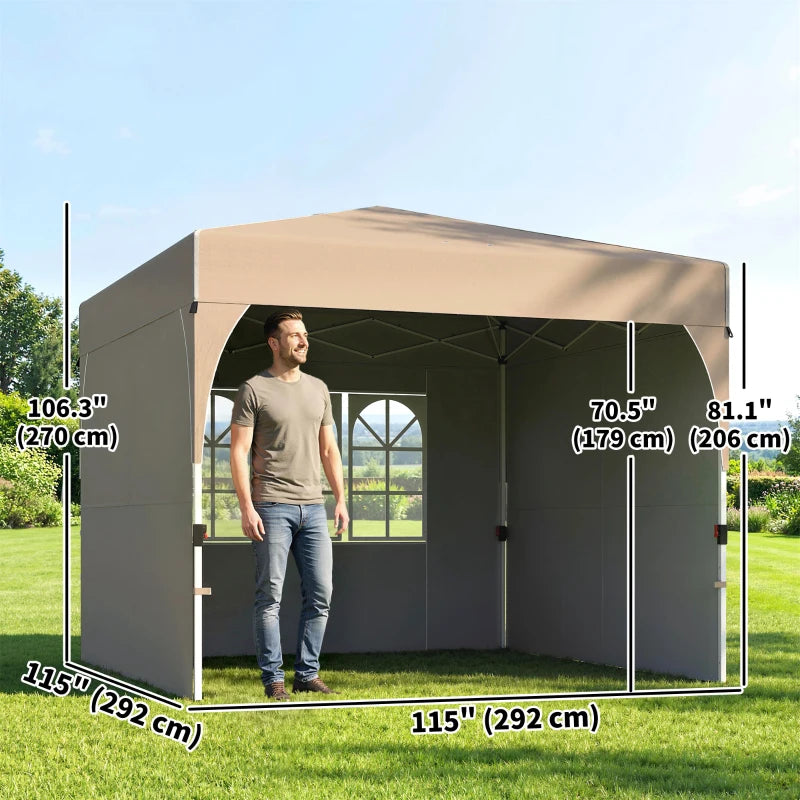 9.6 x 9.6 ft Pop Up Canopy Tent with 3 Sidewalls, UPF 50+ 1-Button Push Easy Setup Outdoor Instant Canopy, Khaki