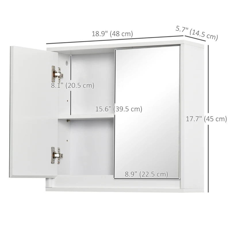 Wall Mounted Bathroom Medicine Cabinet Mirrored Cabinet with Hinged Door 2-Tier Storage Shelves White