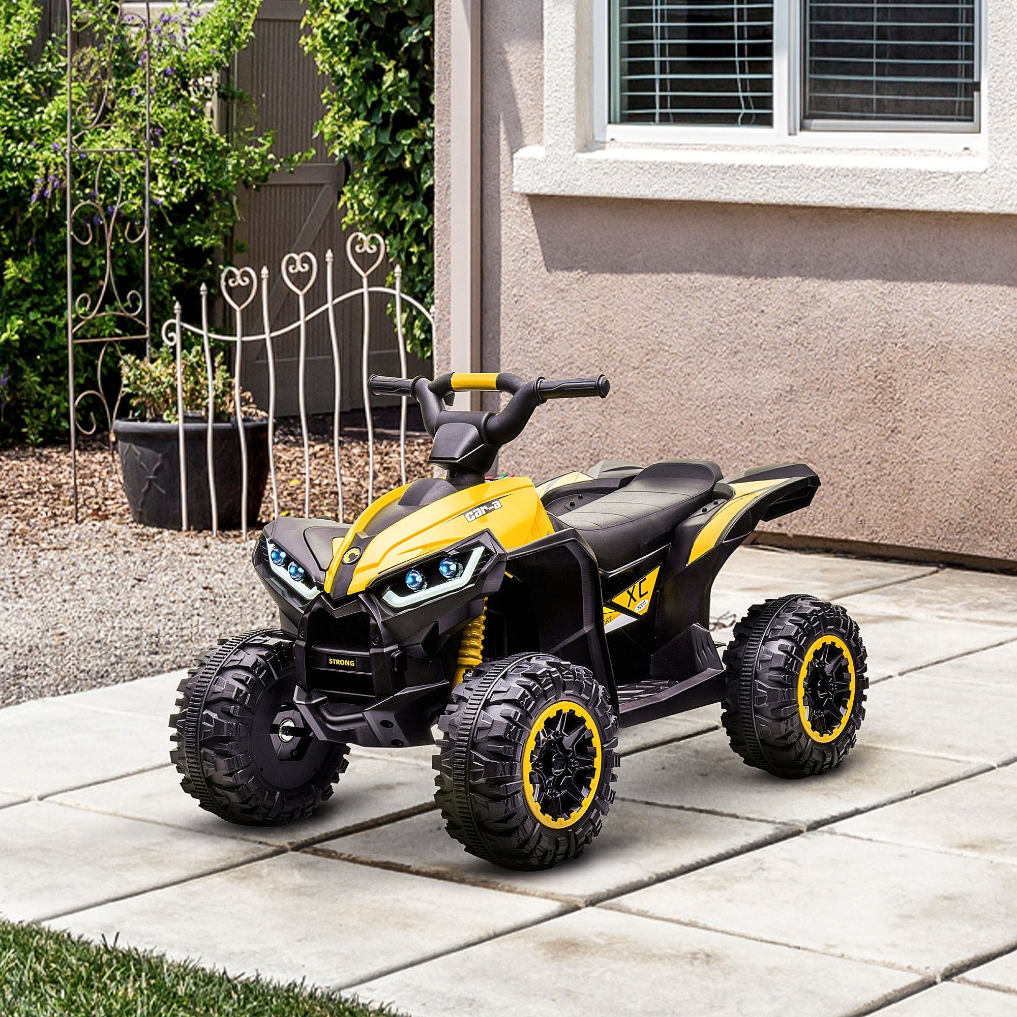 Aosom Kids 4 Wheeler Quad Bike ATV Music MP3 Headlights Speed Control Electric Rechargeable Battery Powered 3-5 Years Yellow 