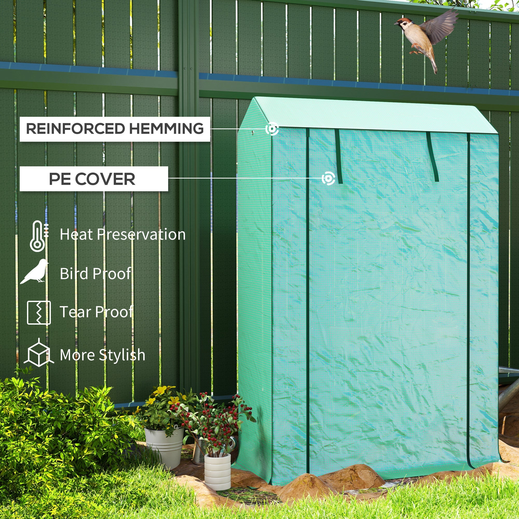 Outsunny Mini Greenhouse with 3 Tier Shelves, 3 Roll-Up Doors for Indoor Outdoor, Green 