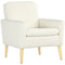 Fabric Accent Chair, Modern Upholstered Armchair with Wood Legs and Wide Padded Seat, Cream White