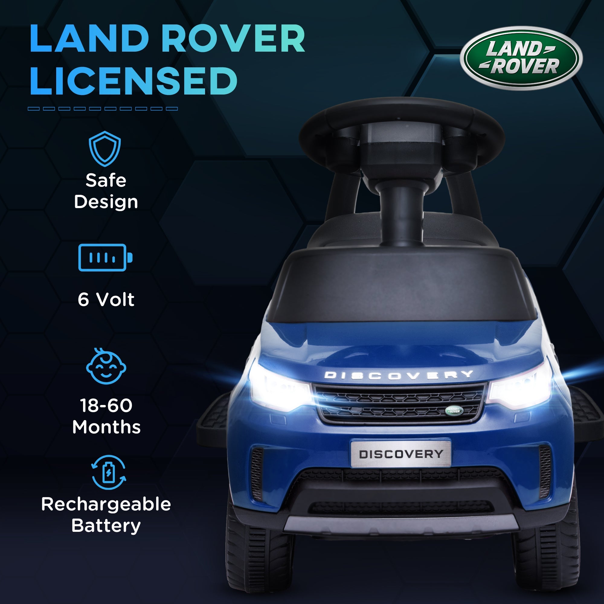 Qaba 2 in 1 6V Land Rover Licensed Electric Car for Kids, Sliding Car with Music Horn Headlights, for 18-60 Months Blue 