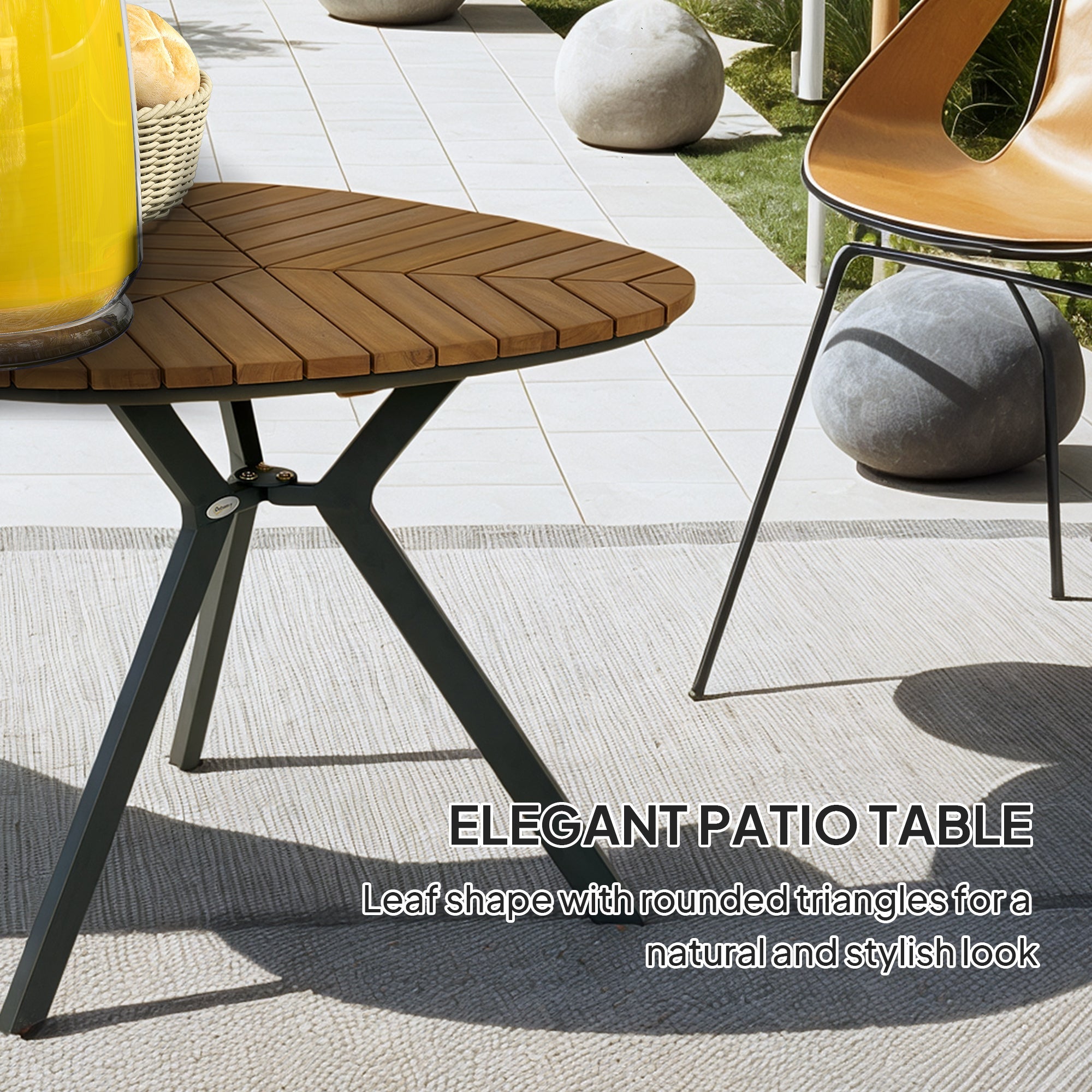 Outsunny Outdoor Dining Table with Slatted Acacia Wood Leaf Tabletop, Patio Table with Steel Legs for Garden, Backyard, Teak 