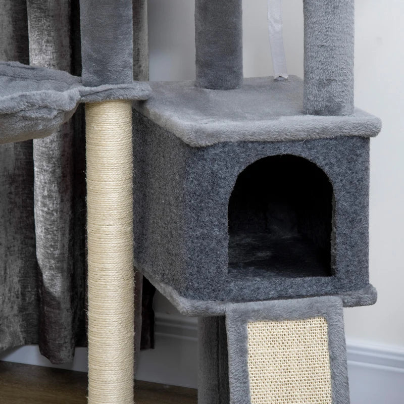 50 Inch Cat Tree, Multi-Level Cat Tower with Sisal Scratching Posts and Ramp, Bed, Condo, Hammock, Toy Ball, Grey
