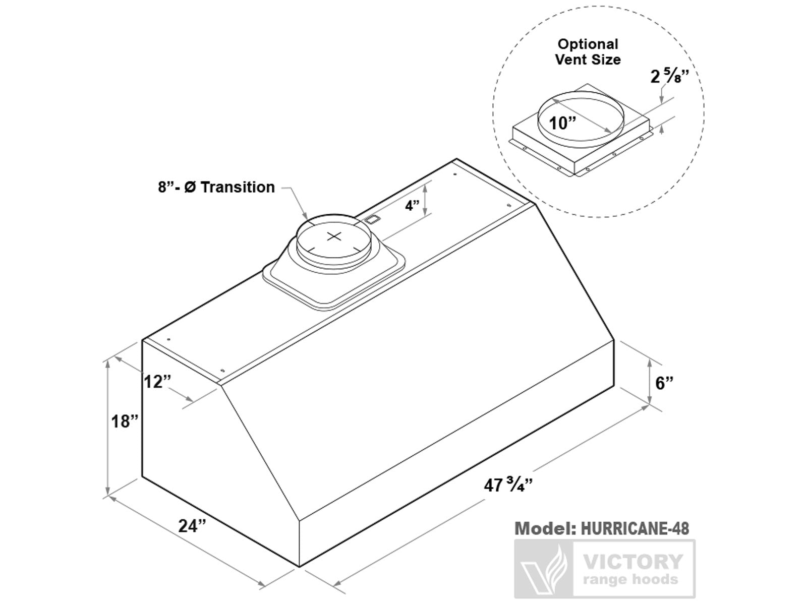 48 Inch 1200 CFM Under Cabinet Range Hood - VICTORY Hurricane 