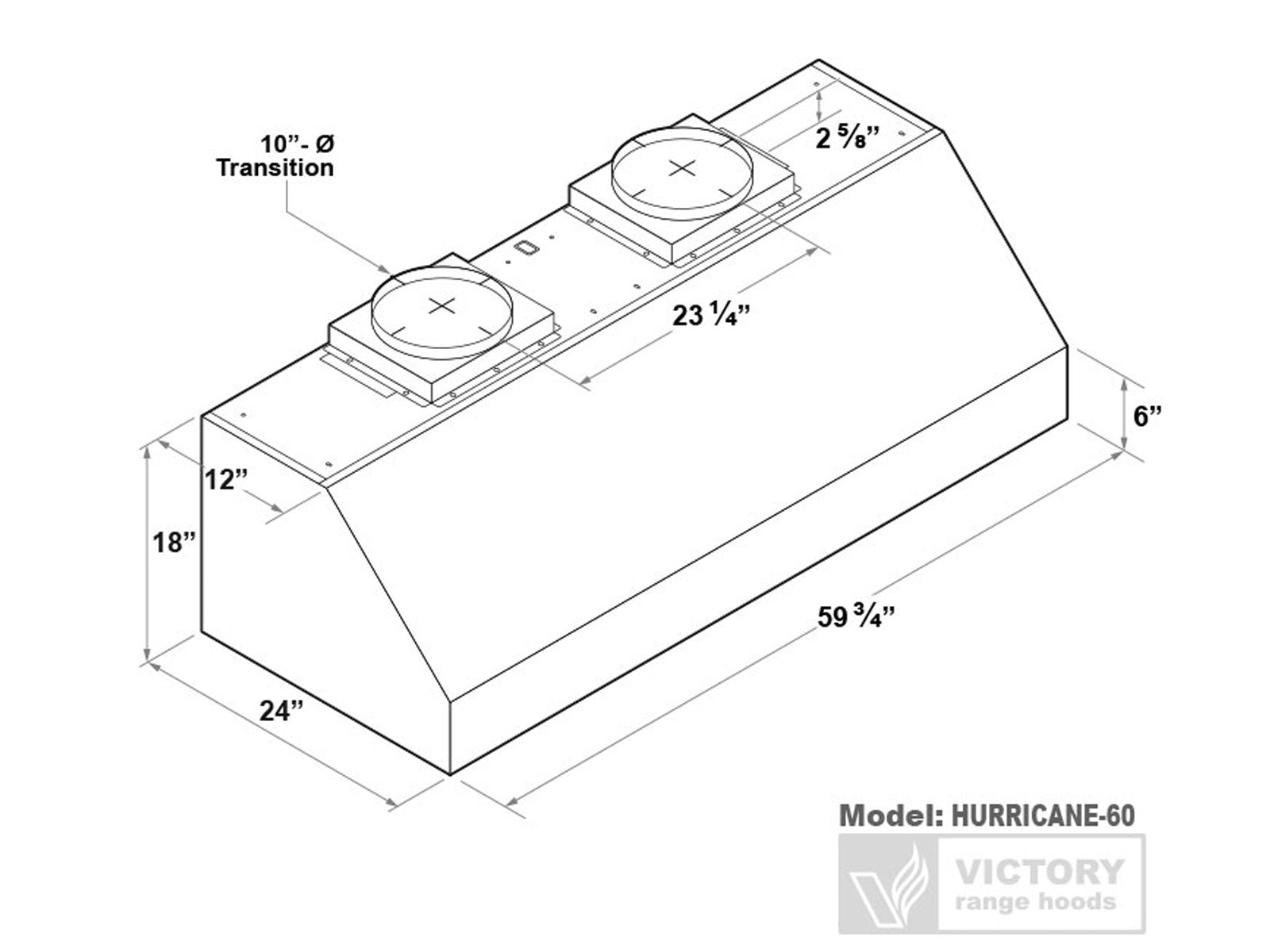 60 Inch 2000 CFM Under Cabinet Range Hood- VICTORY Hurricane 